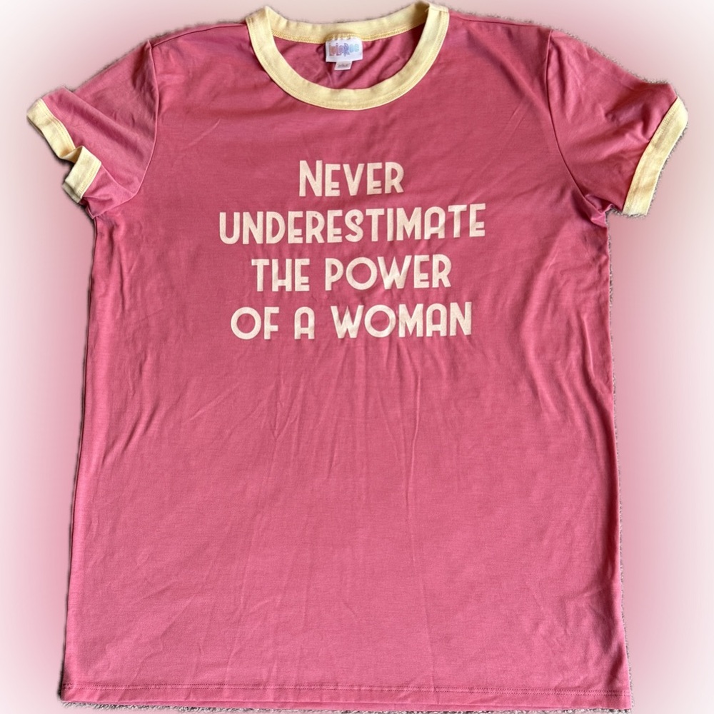LuLaRoe Pink Graphic Liv T-Shirt with cream Accents